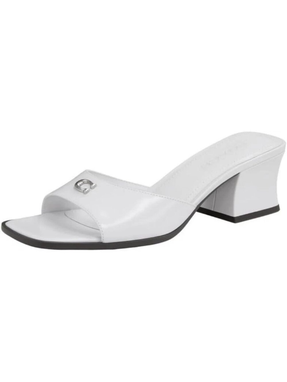 Coach Sculpt C Flat Sandals Women's Optical White Leather Slip On Casual